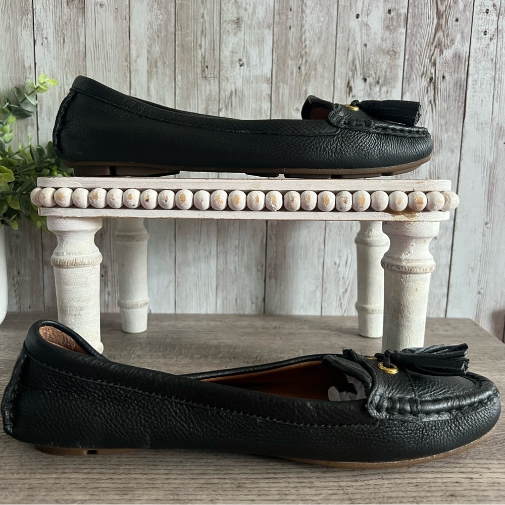 Coach Black Leather Driving Loafers Tassels Preppy Old money Classic Womens 7.5 - Picture 7 of 11